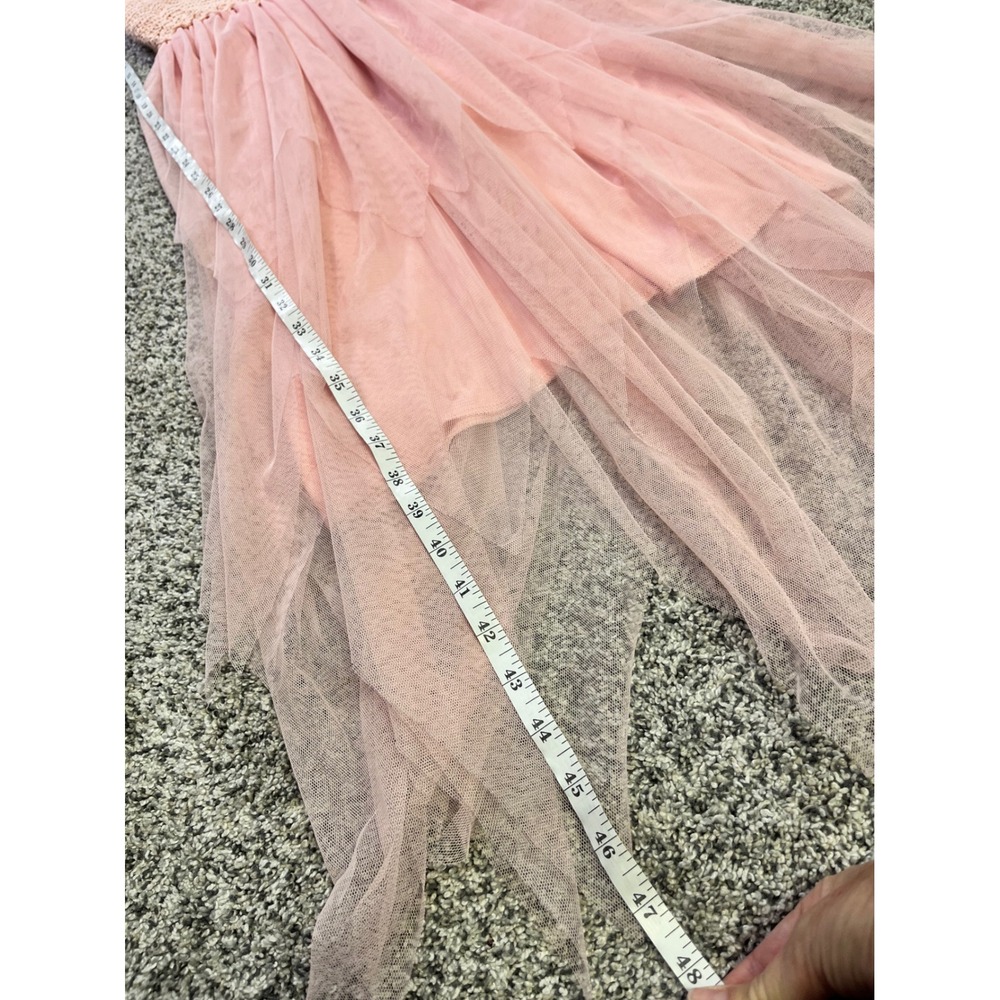 MiLady Italy Pink Crochet Tulle Maxi Dress Spaghetti Strap Fairycore Boho 48in - Picture 9 of 13